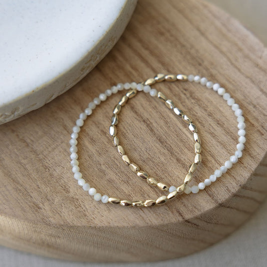 Mother of Pearl Double Stacked Bracelet - Gold