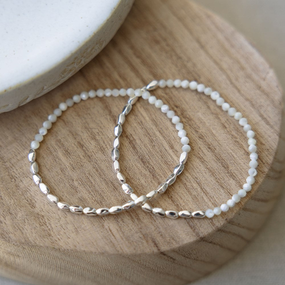 Mother of Pearl Double Stacked Bracelet - SIlver