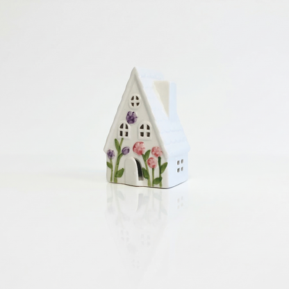Ceramic LED House - White Floral