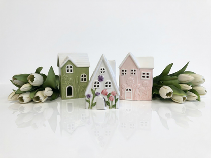 Ceramic LED House - White Floral