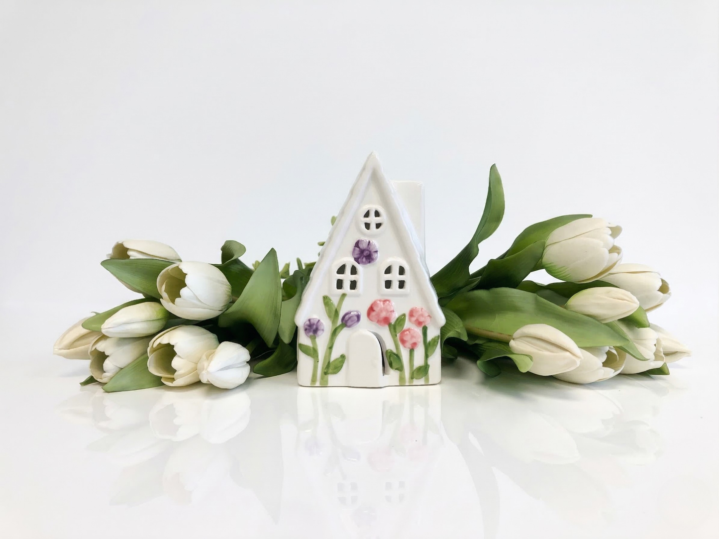 Ceramic LED House - White Floral