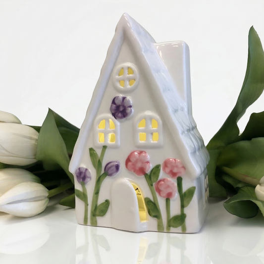 Ceramic LED House - White Floral