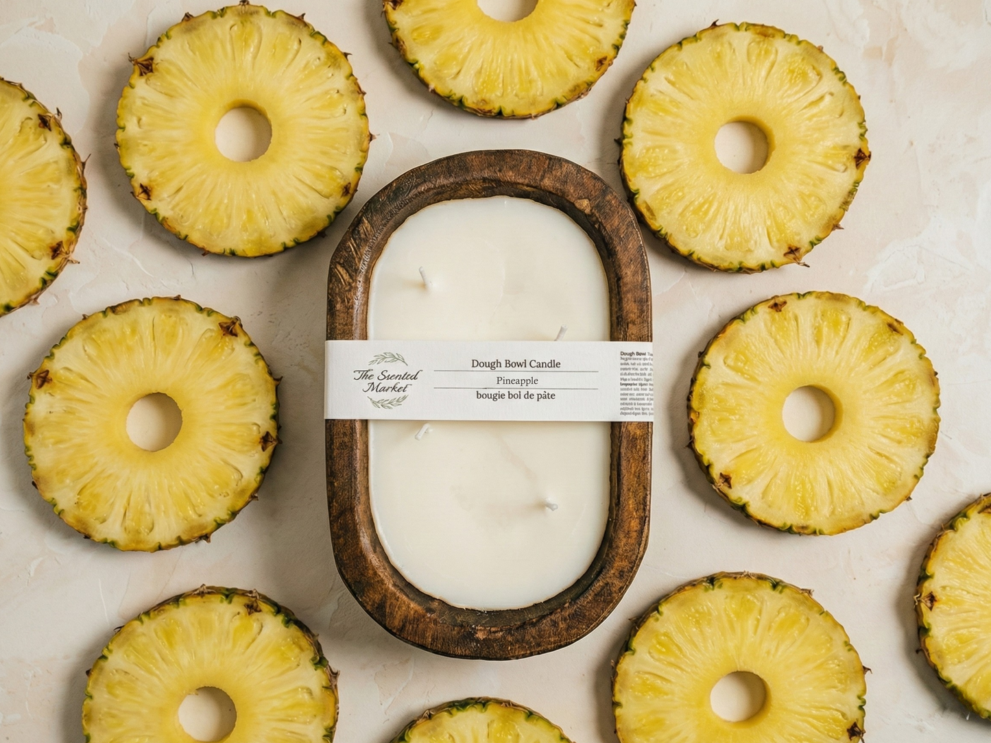 PINEAPPLE Brown Oval 4 Wick Dough Bowl Soy Candle