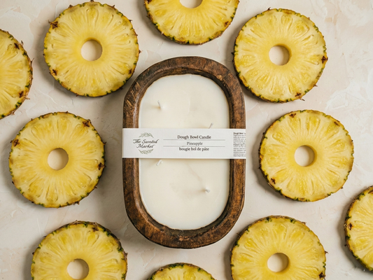 PINEAPPLE Brown Oval 4 Wick Dough Bowl Soy Candle