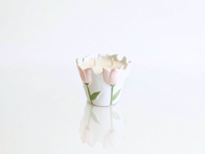 PRETTY IN PINK Tulip Planter with 2 Wick Soy Candle