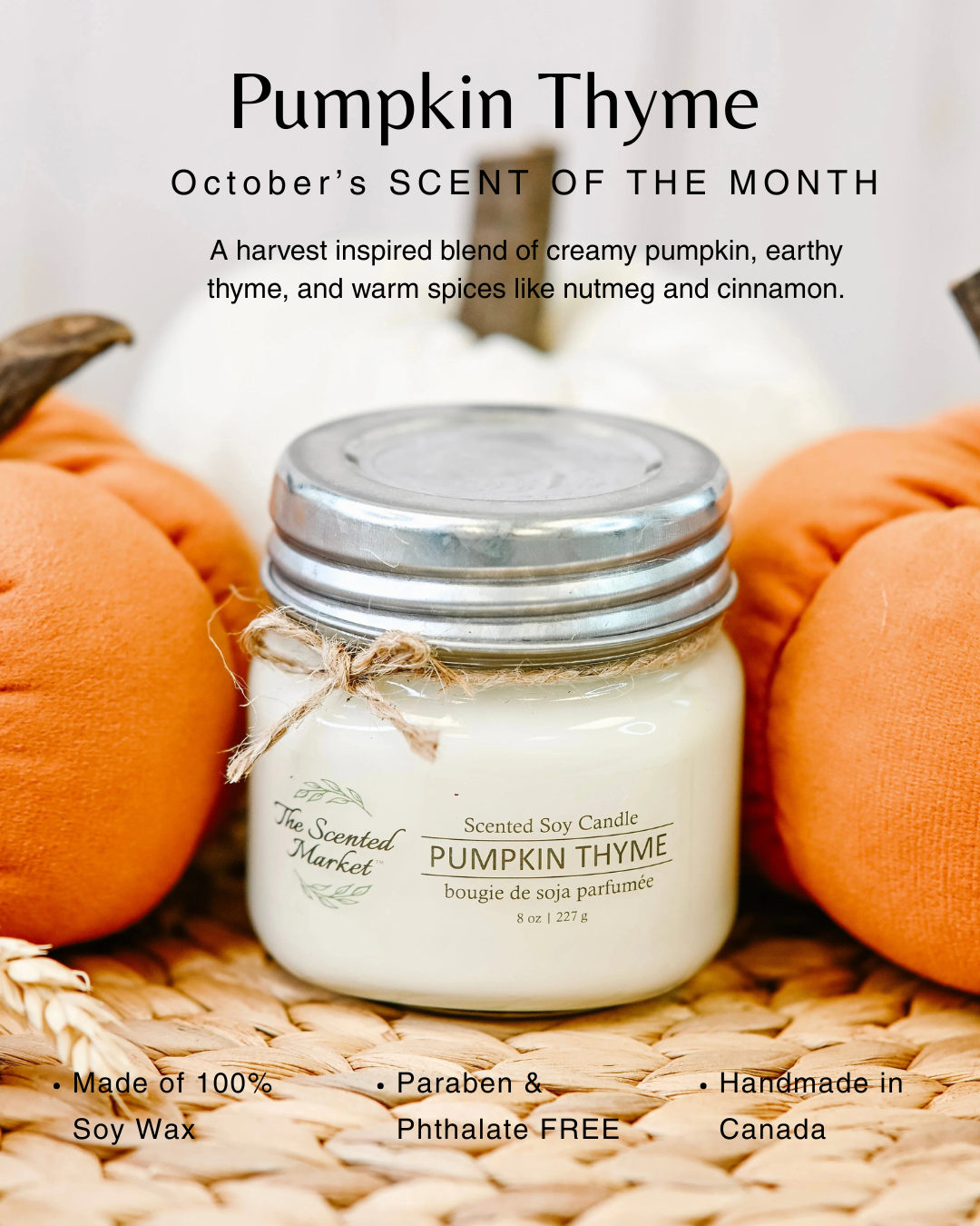 PUMPKIN THYME -  Scent of the Month October - The Scented Market  Candles Canada  