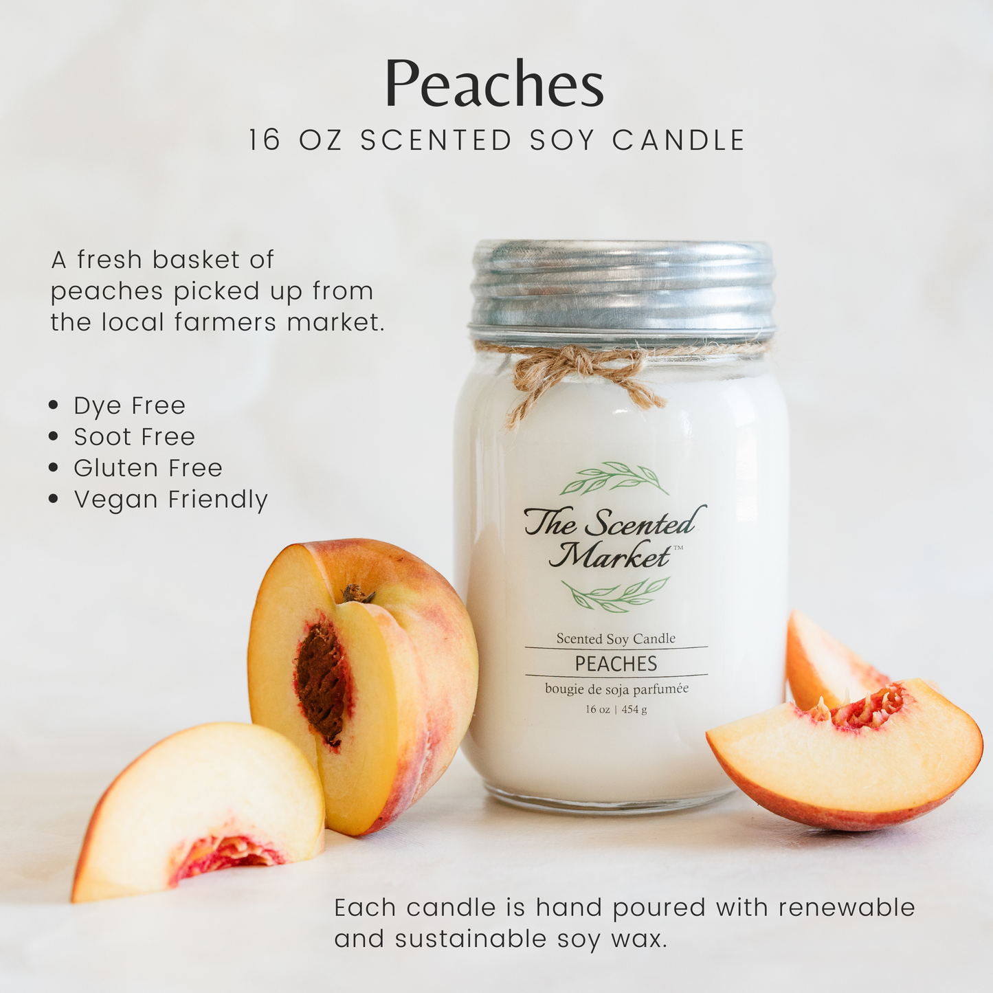 PEACHES Soy Wax Candle 16 oz - The Scented Market 