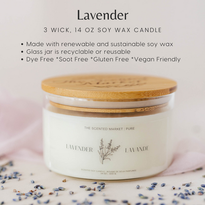 Pure LAVENDER Soy Wax Candle 14 oz - The Scented Market  Candles   