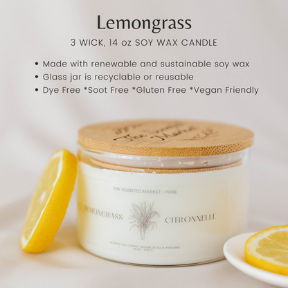 Pure LEMONGRASS Soy Wax Candle 14 oz - The Scented Market  Candles   