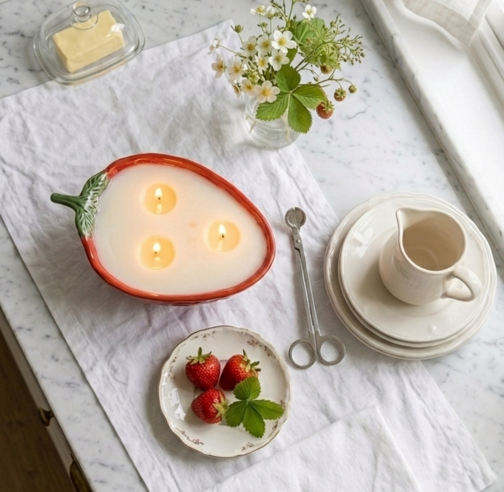 STRAWBERRY Bowl 3 Wick Soy Wax Candle | 14oz
