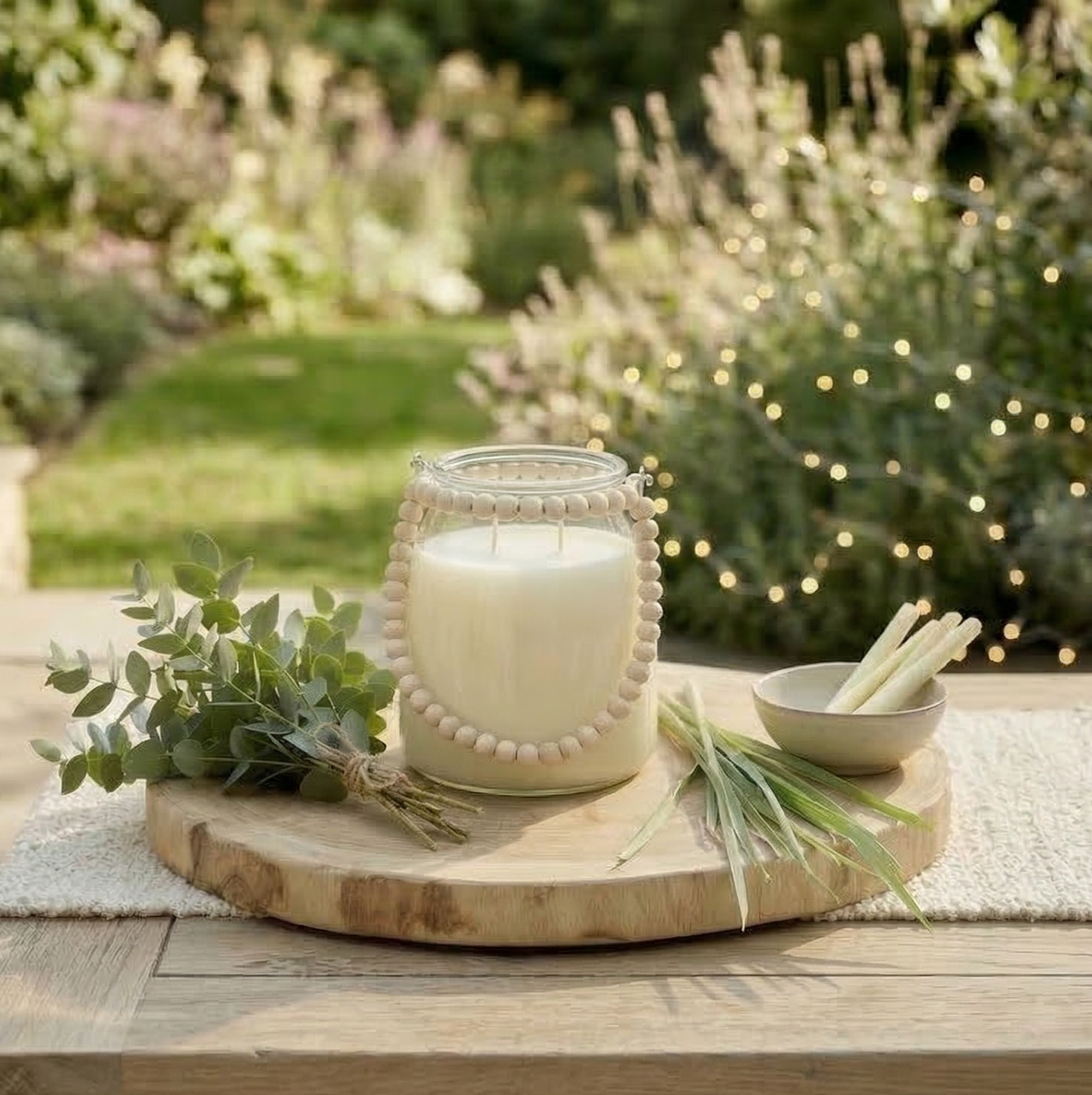 SUMMER NIGHTS Beaded Lantern Candle – 24 oz 2 Wick Soy Candle