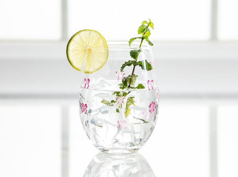 Stemless Wine Glass with Pink Bows