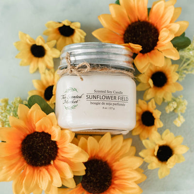 SUNFLOWER FIELD Soy Wax Candle 8 oz - Scent of August - The Scented Market 
