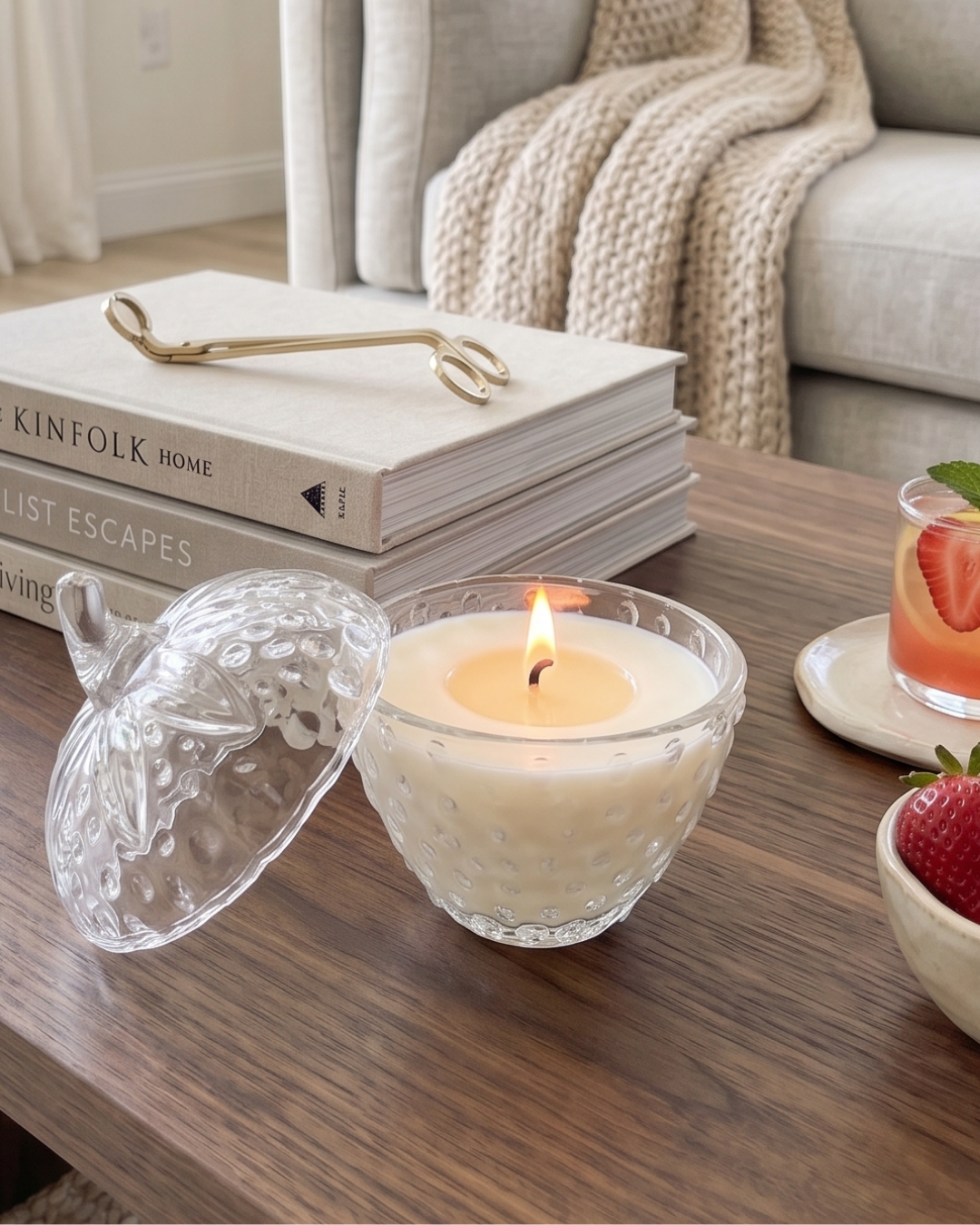 Glass Strawberry Soy Wax Candle 5 oz
