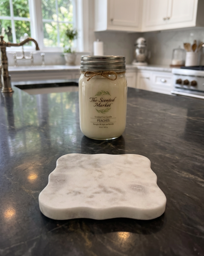 Scalloped White Marble Candle Coaster | Luxury Marble Candle Tray for Home Decor