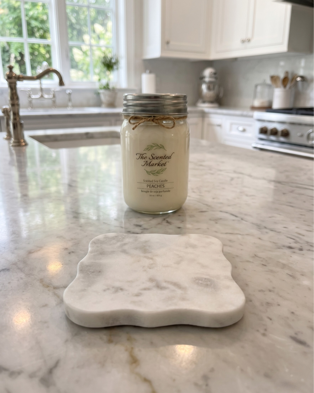 Scalloped White Marble Candle Coaster | Luxury Marble Candle Tray for Home Decor