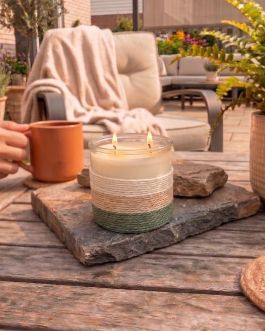 SUMMER NIGHTS Rope Glass Candle – Large 2 Wick Soy Candle (Green)