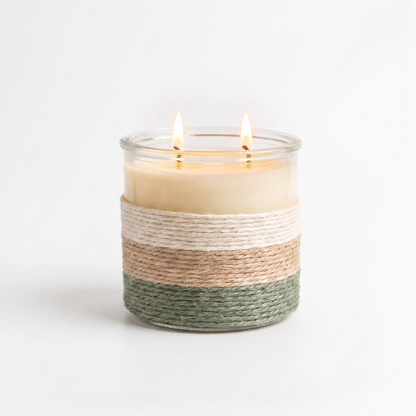 SUMMER NIGHTS Rope Glass Candle – Large 2 Wick Soy Candle (Green)