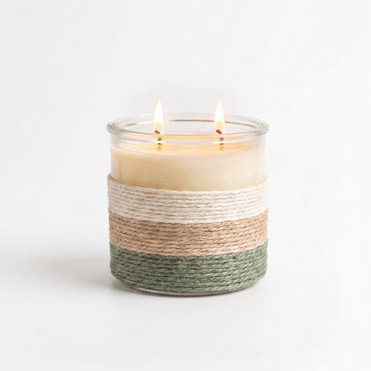 SUMMER NIGHTS Rope Glass Candle – Large 2 Wick Soy Candle (Green)