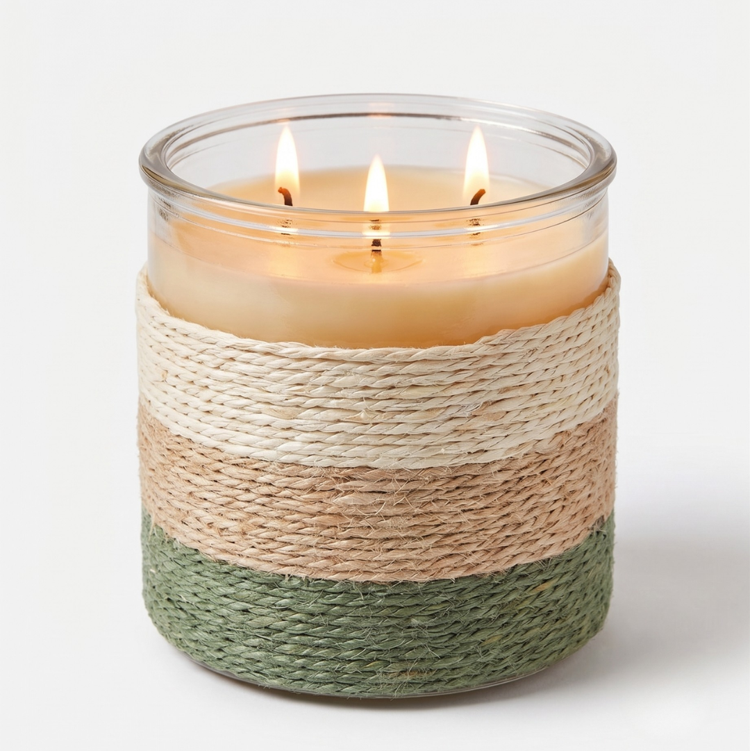 SUMMER NIGHTS Rope Glass Candle – XL 3 Wick Soy Candle (Green)