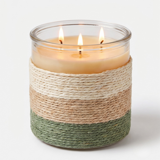SUMMER NIGHTS Rope Glass Candle – XL 3 Wick Soy Candle (Green)