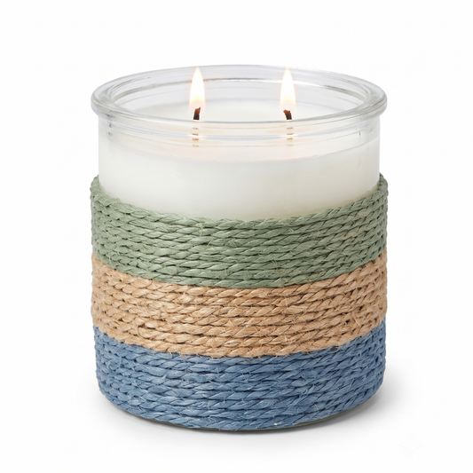 SUMMER NIGHTS Rope Glass Candle – Large 2 Wick Soy Candle (Blue)