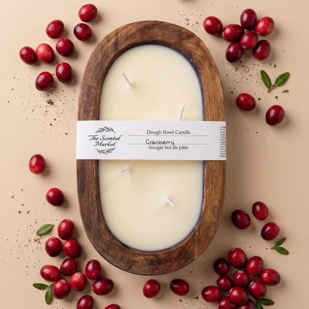 CRANBERRY Dough Bowl Soy Candle | Handcrafted 4 Wick Wooden Candle
