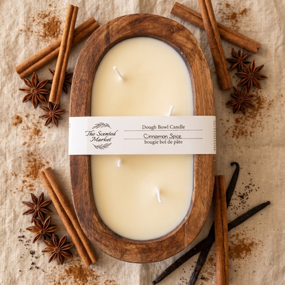 CINNAMON SPICE Dough Bowl Soy Candle | Handcrafted 4 Wick Wooden Candle