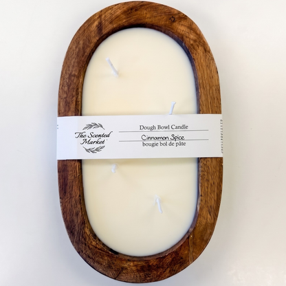CINNAMON SPICE Dough Bowl Soy Candle | Handcrafted 4 Wick Wooden Candle