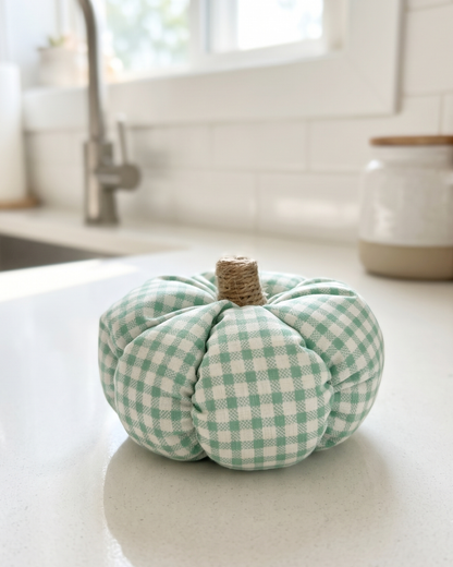 Decorative Fabric Pumpkin | Soft Plush Fall & Autumn Home Décor GREEN CHECKERED