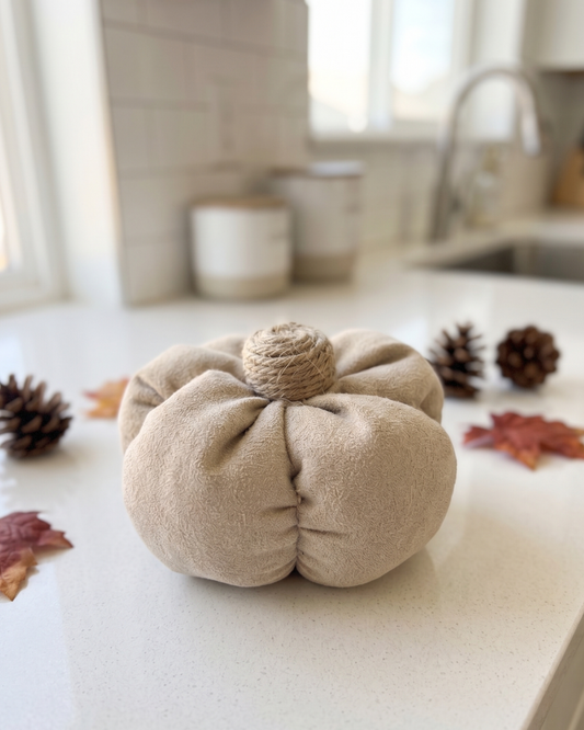Decorative Fabric Pumpkin | Soft Plush Fall & Autumn Home Décor BEIGE