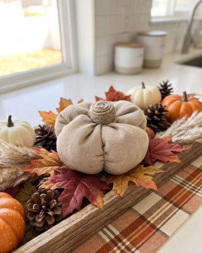 Decorative Fabric Pumpkin | Soft Plush Fall & Autumn Home Décor BEIGE