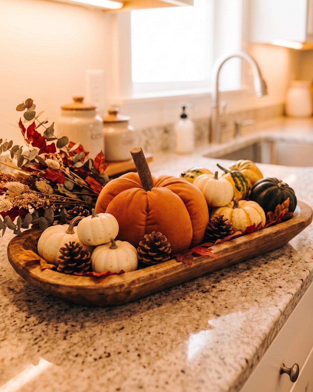 Velvet Orange Pumpkin | Decorative Fall Pumpkin with Wooden Stem | Autumn Home Décor