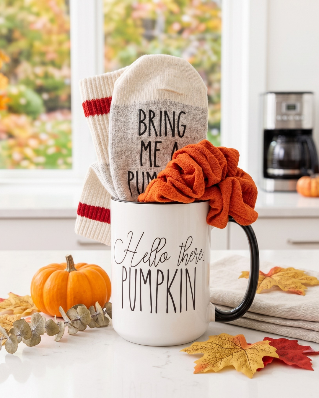 Fall Gift Bundle | Pumpkin Mug, Cozy Socks & Scrunchie Gift Set | Autumn Gift Box