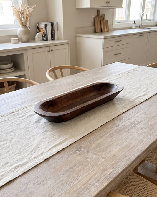 Brown Wood Long Decorative Dough Bowl