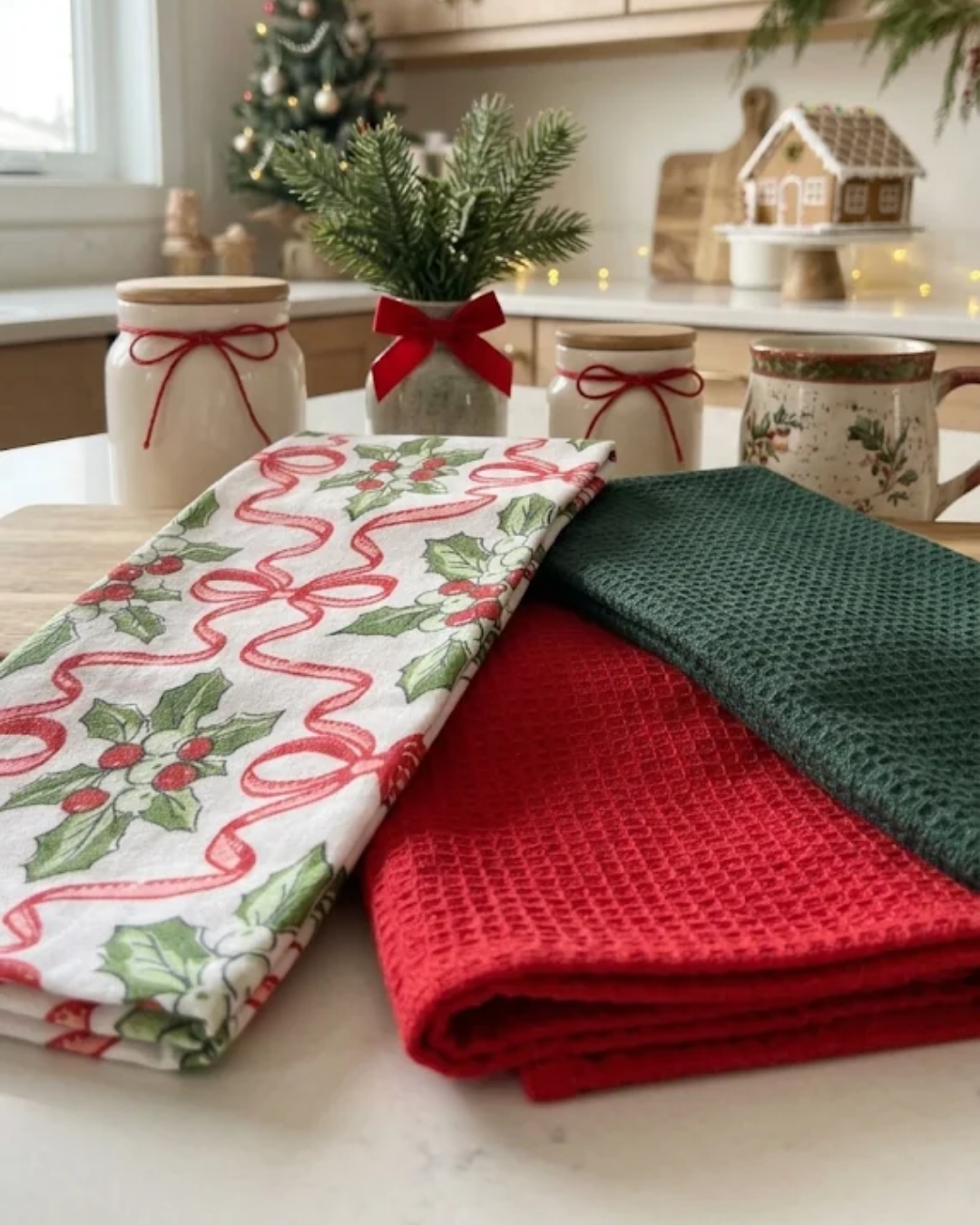 Bow and Holly Tea Towel Set of 3