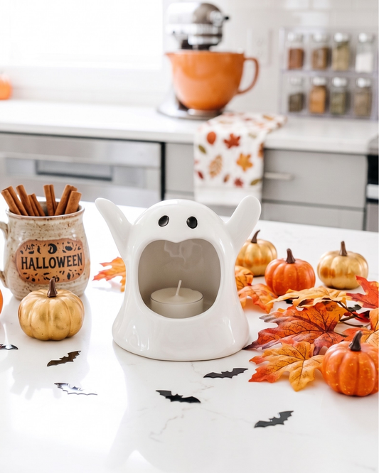Ghost Tea Light Holder with Apple Crumble Tea Light