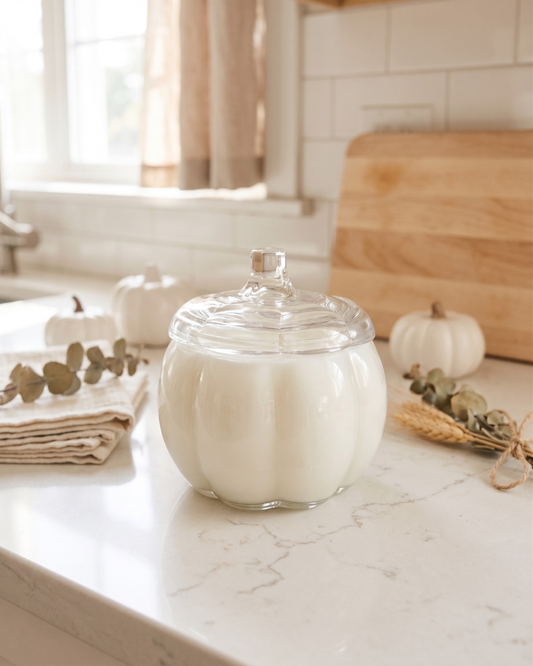 Glass Pumpkin Soy Candle | Pumpkin Spice Cake Scent | 2 Wick Fall Candle | Autumn Home Décor