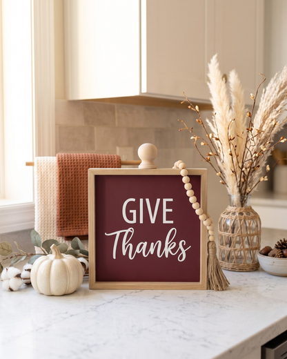 GIVE THANKS - Fall themed Wooden Sign