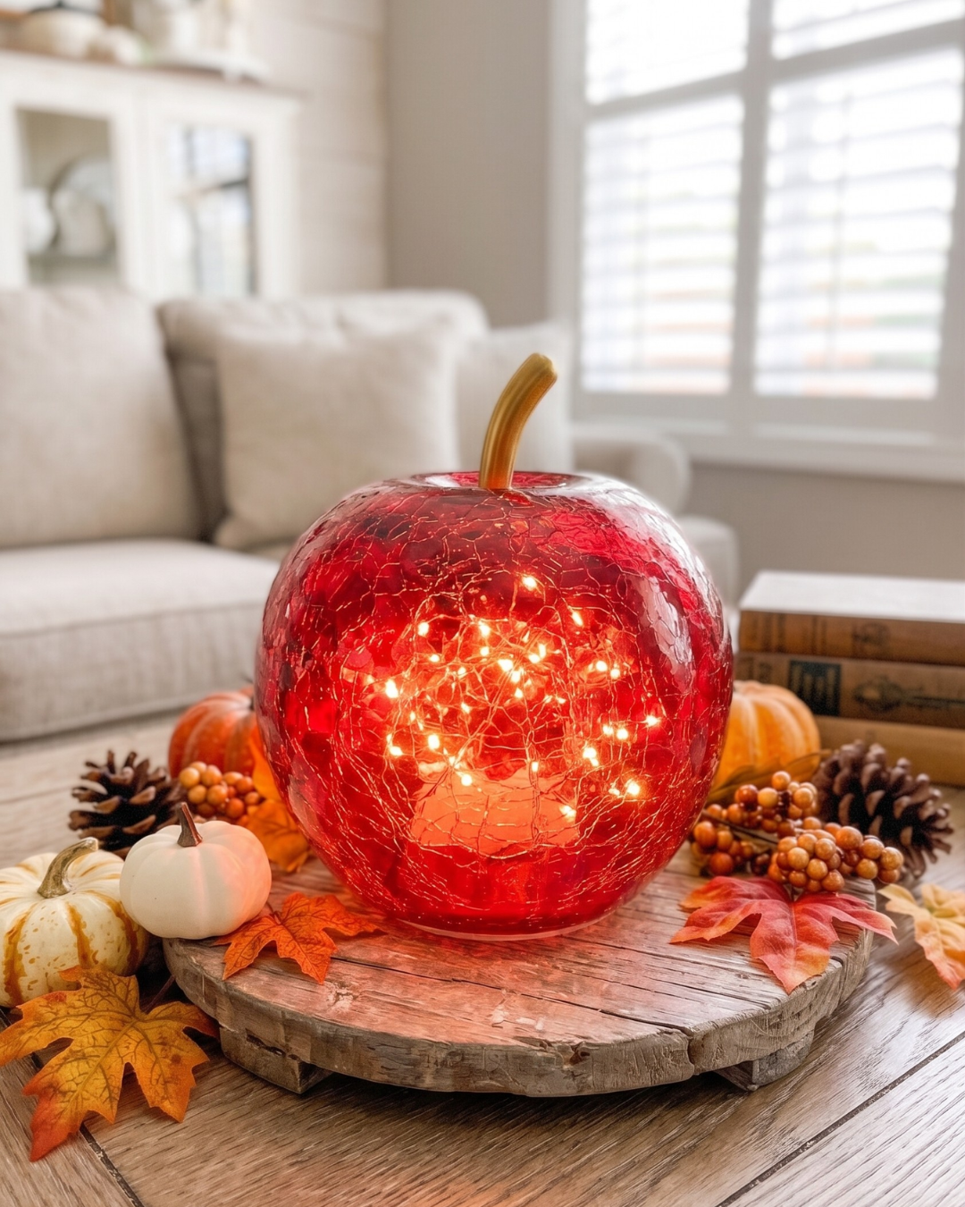 LED Light Up Glass Apple | Decorative Glass Apple with LED Lights - RED