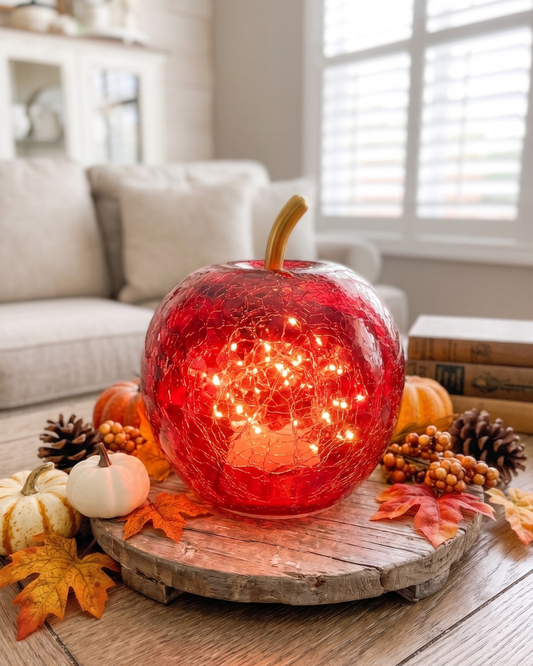 LED Light Up Glass Apple | Decorative Glass Apple with LED Lights - RED