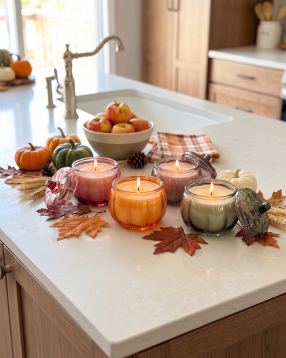 Small Glass Pumpkin Soy Candle GREEN| Pumpkin Spice Cake | Decorative Fall Candle