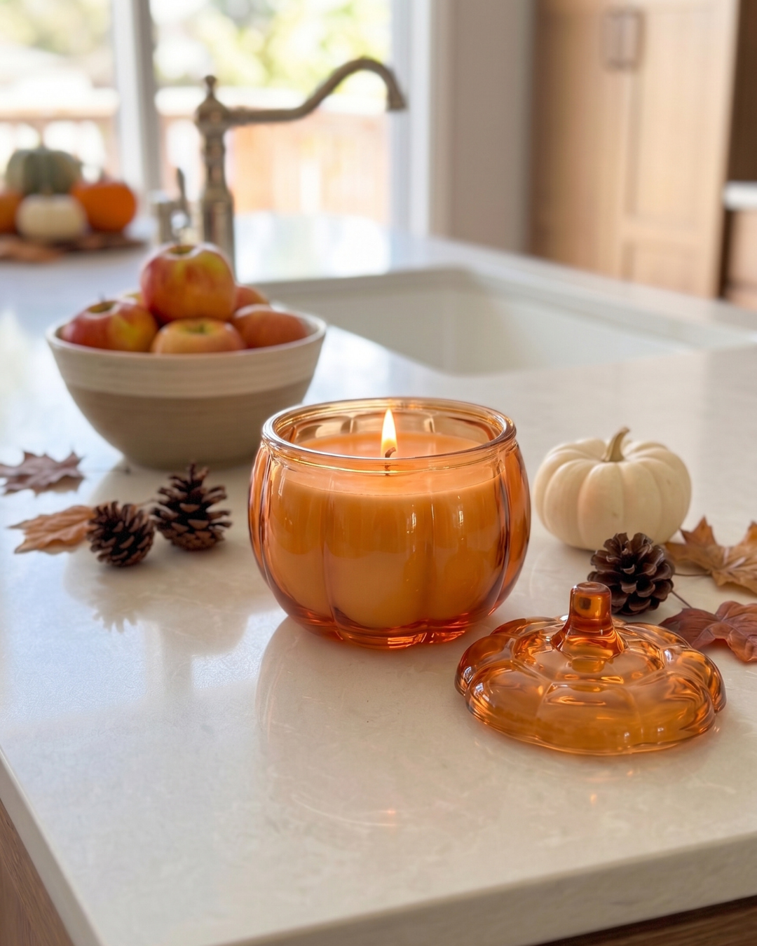 ORANGE Small Glass Pumpkin Soy Wax Candle | PUMPKIN SPICE CAKE
