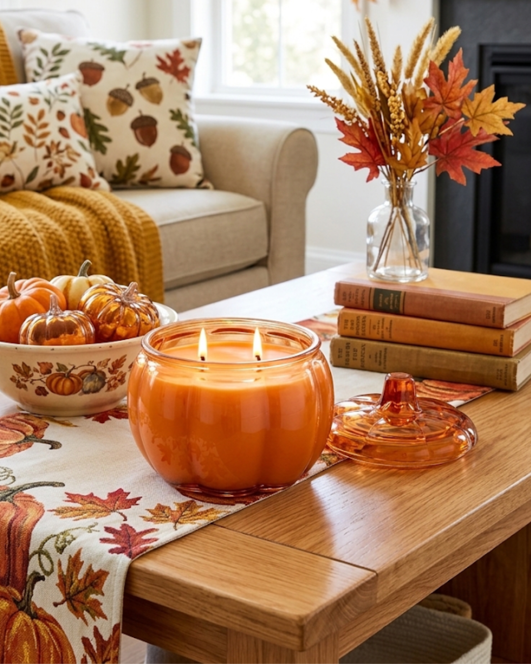 Glass Pumpkin Soy Candle ORANGE | Pumpkin Spice Cake | Decorative Fall Candle