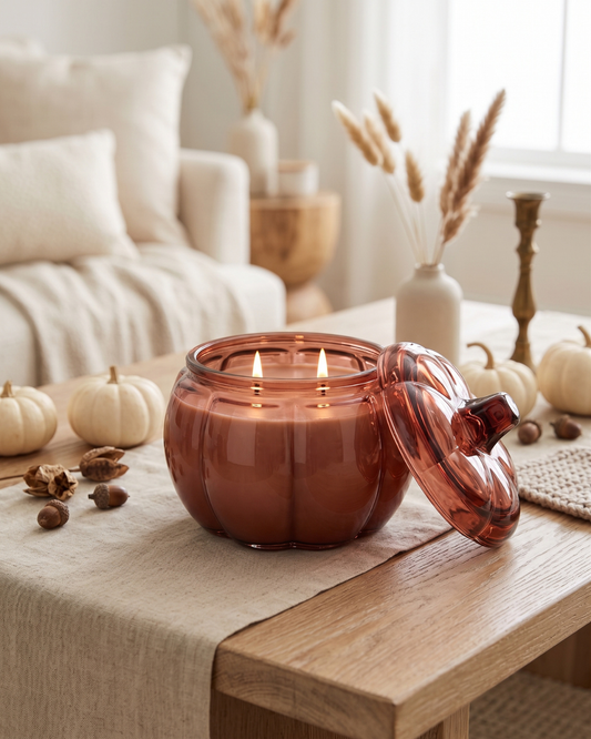 Glass Pumpkin Soy Candle MULLED WINE | Pumpkin Spice Cake | Decorative Fall Candle
