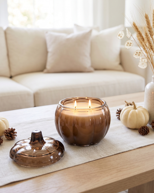 Glass Pumpkin Soy Candle BROWN | Pumpkin Spice Cake | Decorative Fall Candle