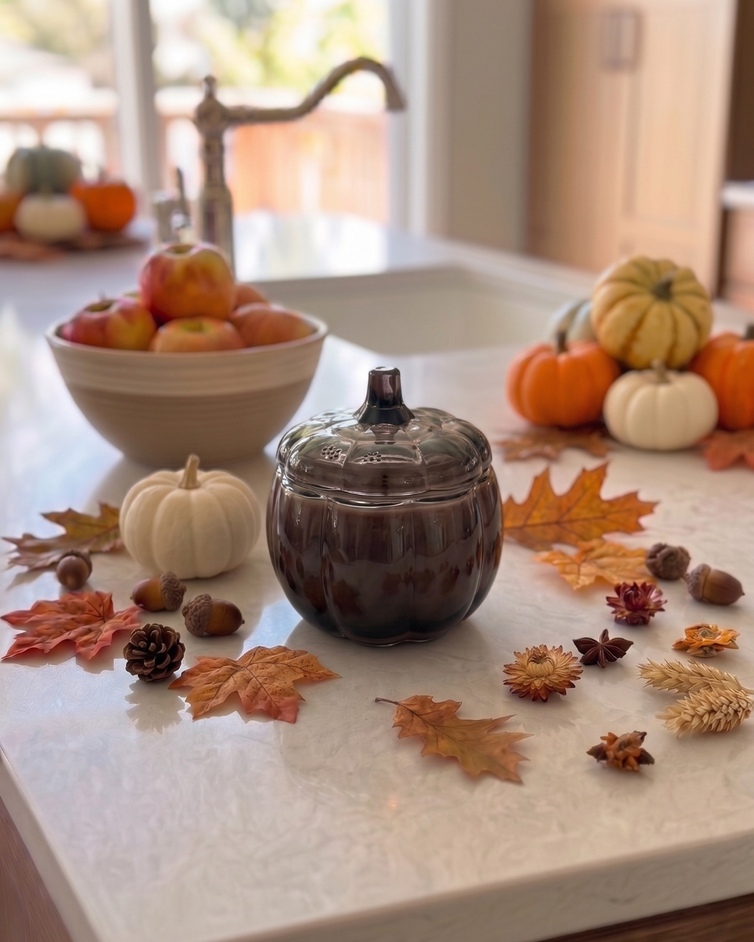 BROWN Small Glass Pumpkin Soy Wax Candle | PUMPKIN SPICE CAKE