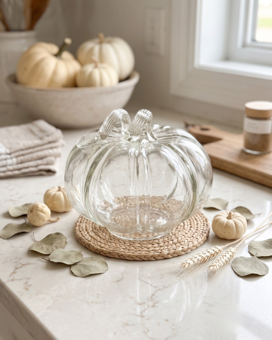 Glass Pumpkin with Twisted Stem | Elegant Fall & Thanksgiving Home Décor