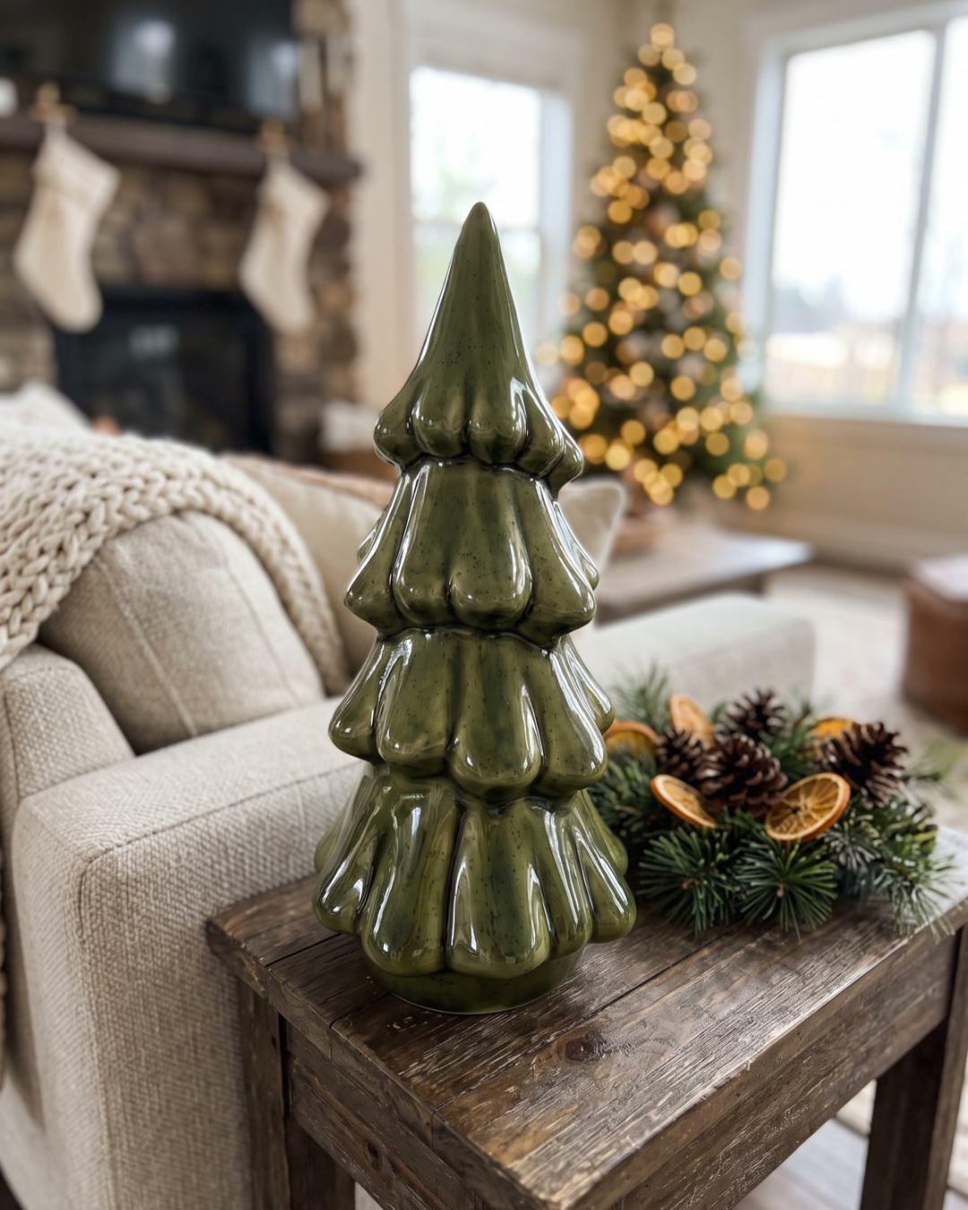 Ceramic Green Christmas Tree – 7" Tabletop Holiday & Winter Décor