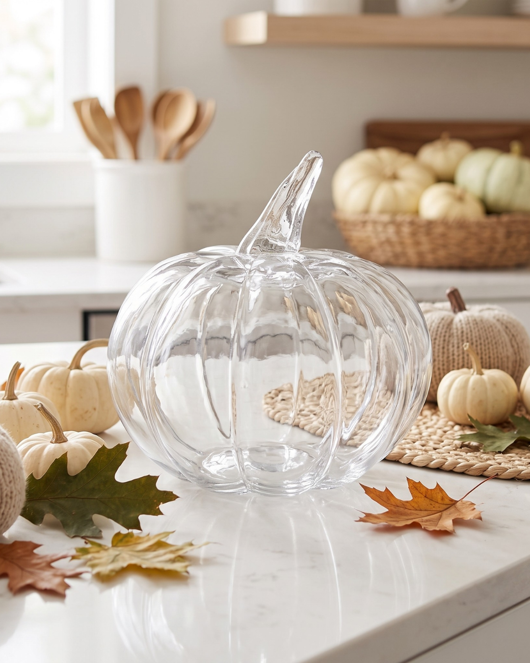 Clear Glass Pumpkin Small| Elegant Fall & Thanksgiving Home Décor